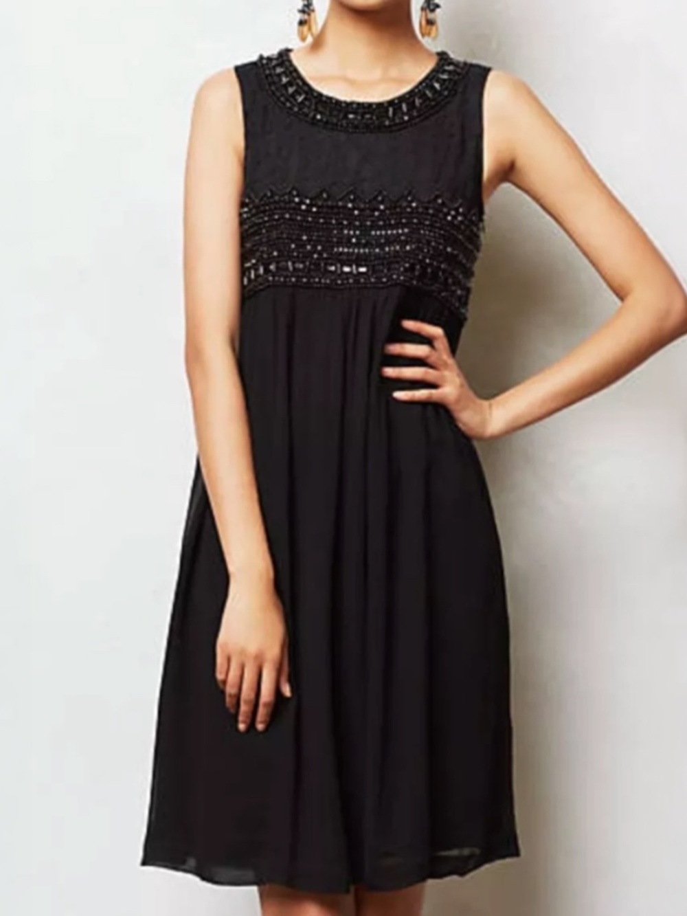 Anthropologie Vineet Bahl Black Beaded Lace Cocktail Dress LBD 6